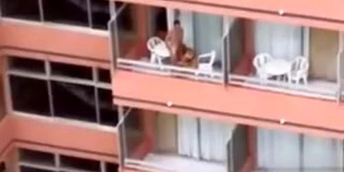 Hardcore sex on the balcony