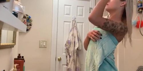 Blonde with Tattoo Filmed Completely Naked On Hidden Cam 2