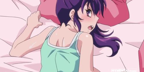 Cute hentai beauty with purple hair enjoys sex (uncensored)