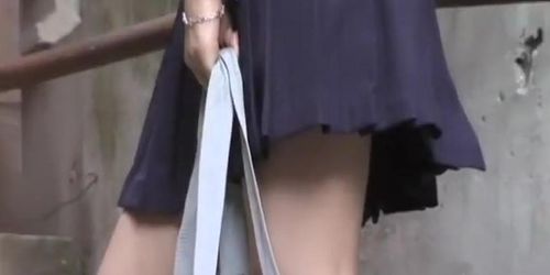 Cute college girl experienced skirt sharking while texting
