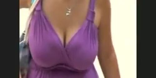 Candid Big Tits Purple Dress