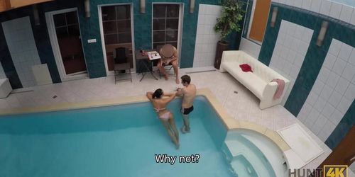 HUNT4K Lovely brunette tastes cock of the owner of little spa zone