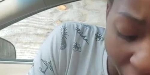 Public blowjob in car from black amateur step mother