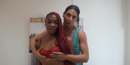 Redhead ebony girl makes her porn debut with boyfriend