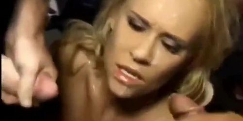 Unhappy angry bukkake. Keep cumming on her face anyway, slut