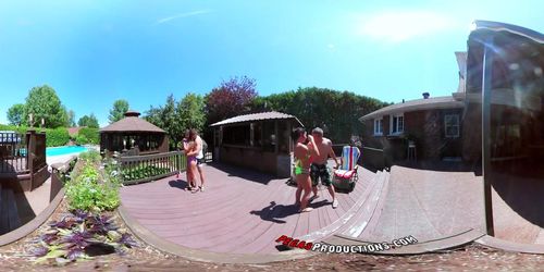 3-Way Porn - VR Group Orgy by the Pool in Public 360