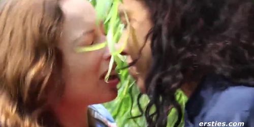 Two Raunchy Forest Girls Get Frisky Outside