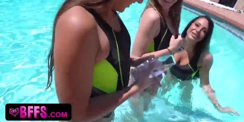 Beautiful Curvy Teens In Swimsuits Reward Their Coach With A Triple Blowjob In The Pool (POV Style) (Gia Derza, Laney Grey)