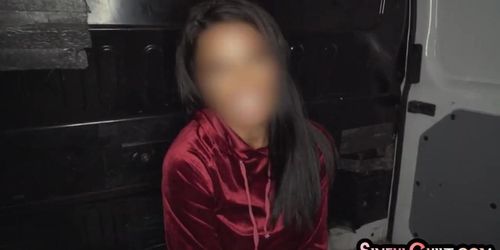 Bosomy ink slut picked up for paid sex in van with facial (Van Damage)