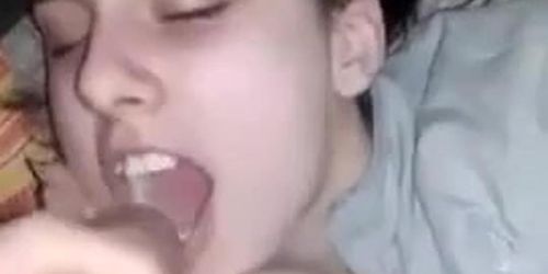 She give me a blowjob and swallows for the first time