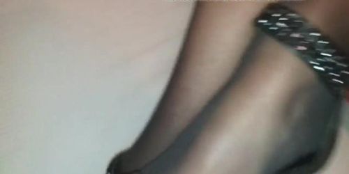 Massive cum black stockings