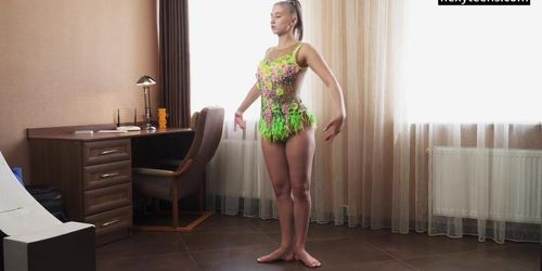 Legs spreading in many flexible ways is talent of Mila Utkina (Adorable , Naked Gymnast)