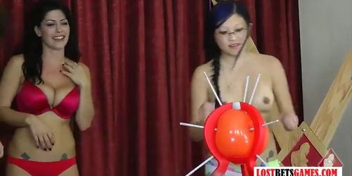 3 innocent teens play a strip game of don't pop the balloon (Kymberly Jane, Bailey Paige)