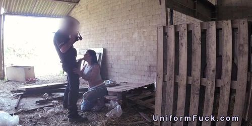 Fake cop bangs busty girl in the barn