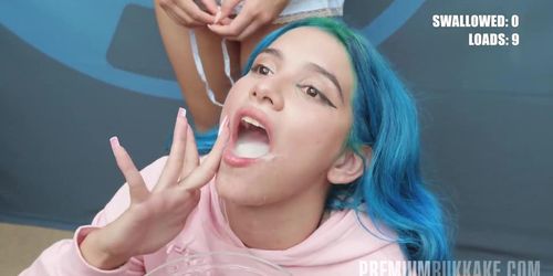 Premiumbukkake - Min Galilea swallowing 64 big jizz loads in massive bukkake