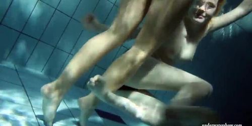 Hot cute sexy kissing lesbians in the pool