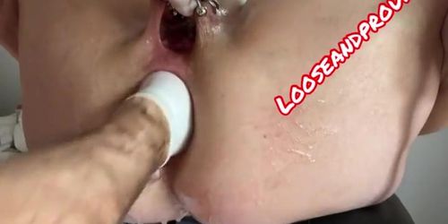 Heavily pierced girl fisted and double fisted in ass and pussy