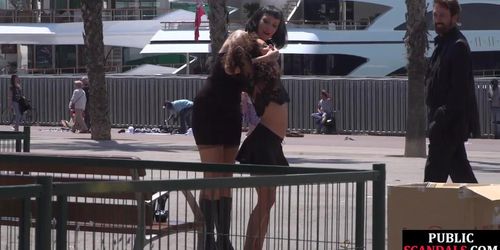 PUBLIC DISGRACE - Shameless 19yo whipped outdoor at public place by BDSM fem (Scandalous )