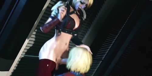 Futanari Harley Quinn fucks Superwoman rough and raw (Kristi Lynn)