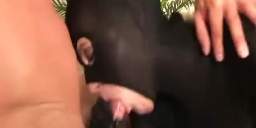 Giving a hot blowjob in nylondress