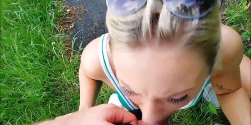 hot Blonde dutch slut gives public BJ