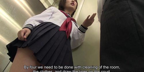 Japanese schoolgirl, Kaede Oshiro shows pussy to a friend, uncensored