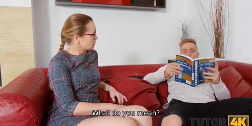 TUTOR4K. Nerdy physics tutor and student have sex after switching roles