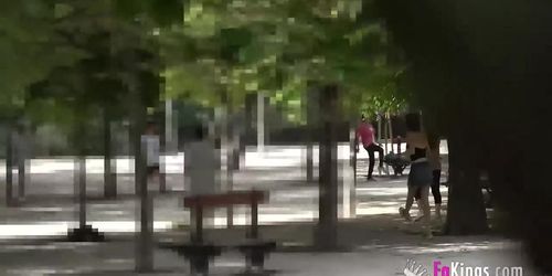 Petite girl seduces a random black dude in the park and bangs him at home