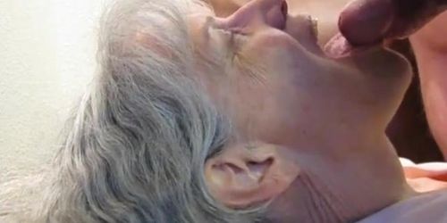 Grey haired granny blowjob and cum in her mouth