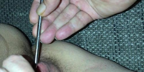 Amateur Milf, urethra insertion, pee in glass, big labia, pussy