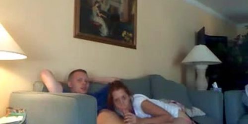 Amateur couple having sex at couch!