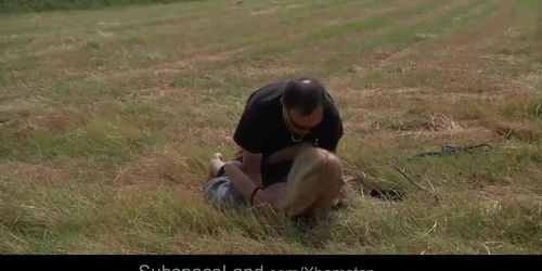 Dominator fucks his bondage slave on desert plain