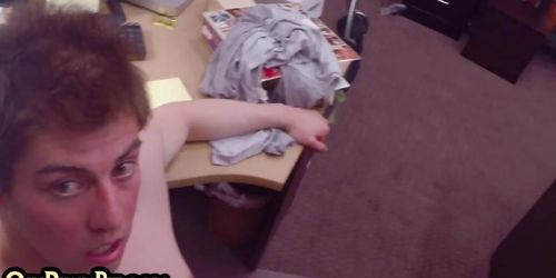 Gaypawn stud 3some fucked in pawn shop office by owners