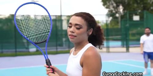 After practice cock for curly ebony beauty
