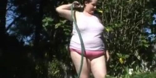 Pussy Bbw Playing With A Hose Fat Belly Chubby