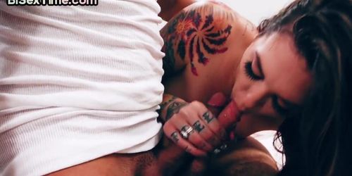 BISEXTIME - Anal fucking bisexuals drill shaved cunt in threesome