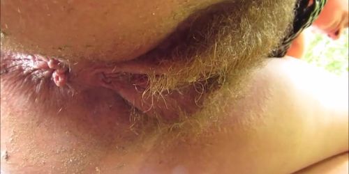 Hairy blonde pissing