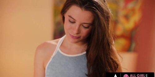 Sensual brunette teen amateur Lana gets naked and massage her
