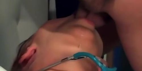 Sexy nurse anal in latex gloves and stockings