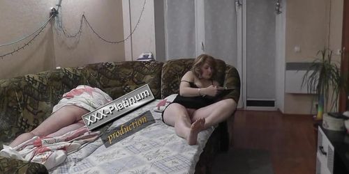 Stepdad fucks stepdaughter while her husband sleeps. Staging