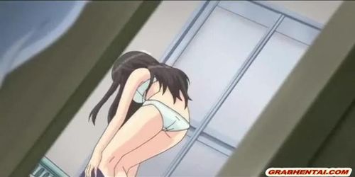 Japanese anime schoolgirl gets squeezing her boobs and fingering clitoris