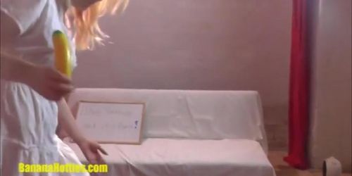 Banana casting for new TEEN with big dildo