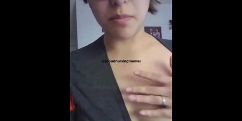 Girl with glasses squeezes milk from her boob for Youtube