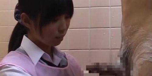 Subtitled CFNM Japanese embarrassed bathing ejaculation