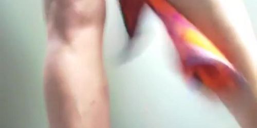 Older woman is flashing her fatty belly on voyeur cam