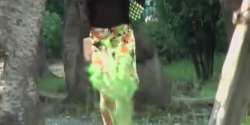 Tantalizing long-legged oriental woman flashes her thong during sharking scene