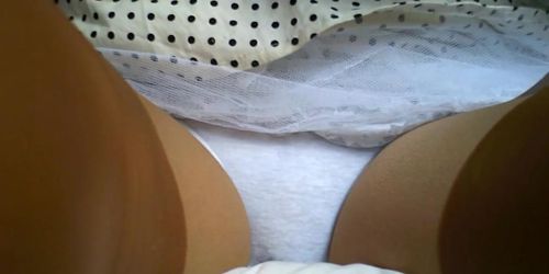 White Cotton Panties With Tan Nylon Stockings