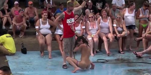 Wet tee shirt and stripping contest with hot chicks