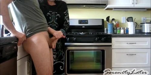 Wife handjob the kitchen