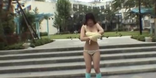 Subtitled Japanese public nudity striptease in Tokyo